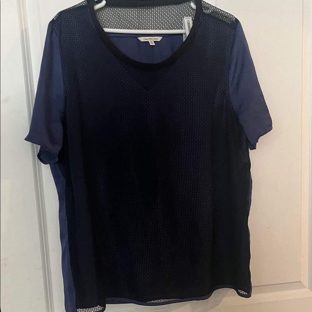 Navy Blue Mesh Short Sleeve Top